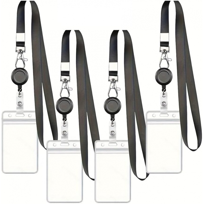 Lanyard Badge Holder - 4PCS Lanyard Black Retractable Badge Reel
